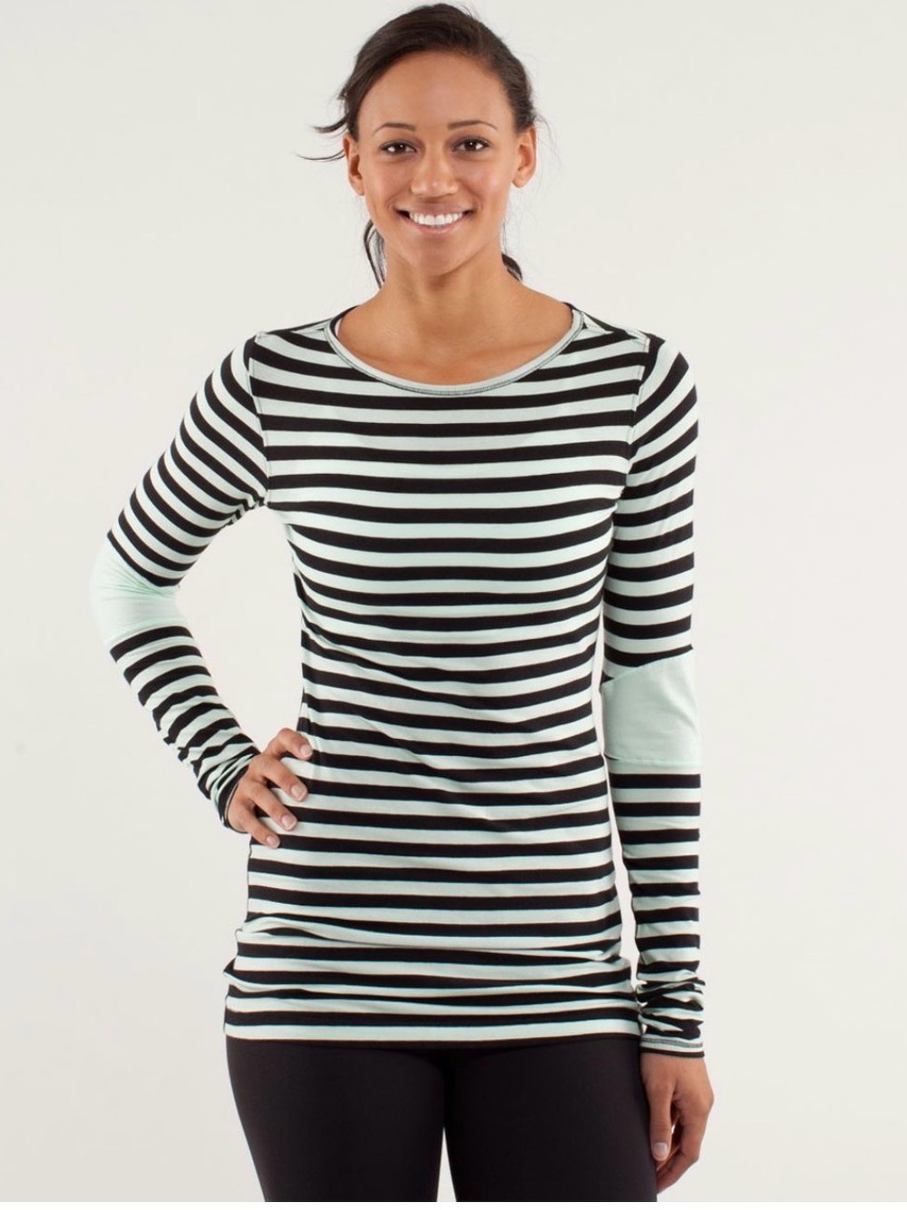 Lululemon Devotion Long Sleeve Tee Striped Mint / Black Size 8**